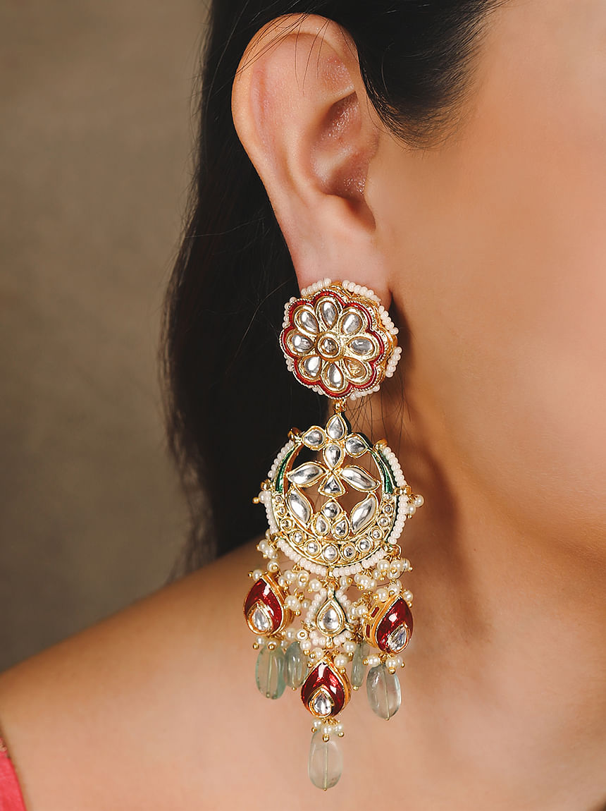 Sukkhi Amazing Pearl Gold Plated Kundan Meenakari Chandbali Earring Fo -  Sukkhi.com